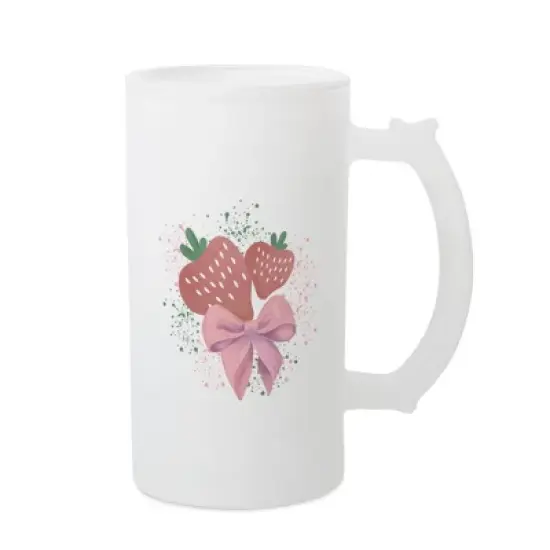 Elanze Designs Freezable Beer Stein Mug With Thumb Grip Handle, 16 Ounce Frosted Glass, Strawberry image {1}