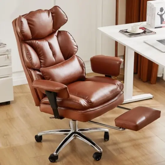 Sapphtopaz Executive Office Chair with Footrest&Lumbar Support,PU Leather Swivel Recliner with Adjustable Height Gaming Chair for Home Office image {8}