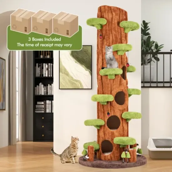 Tangkula 90.5" Tall Multifunctional Cat Tree w/ Private Condos Sisal Covered Scratching Panel image {2}