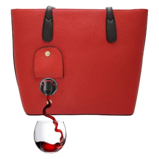 PortoVino City Vegan Leather Tote Bag that Holds and Pours 2 bottles of Wine image {8}