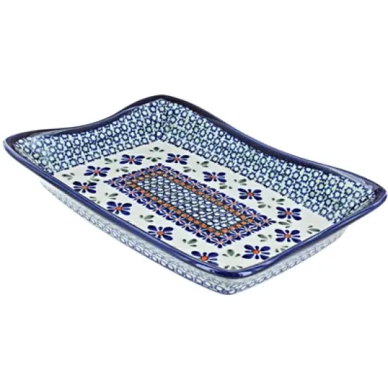 Blue Rose Polish Pottery 1935 Zaklady Large Rectangular Tray image {2}