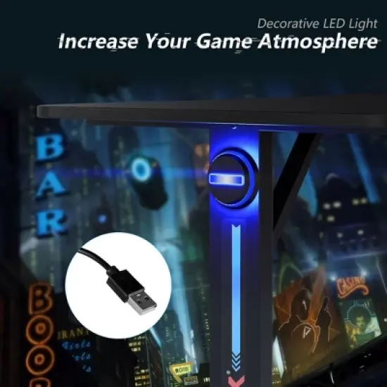 Costway Gaming Desk Home Office PC Computer Desk w/LED Lignt&Gaming Handle Rack image {5}