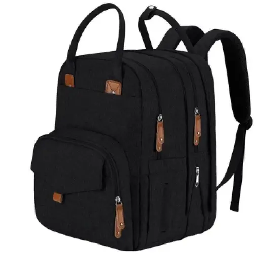 Itopfox Expandable Diaper Backpack for Twins, Dual Compartments, Includes Changing Pad & Stroller Straps, Unisex Black, 26-36L image {7}