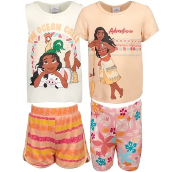 Disney Moana Girls Graphic T-Shirt Tank Top and Shorts 4 Piece Outfit Set Little Kid to Big Kid image {13}