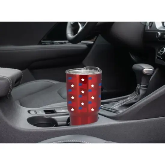 100 North 30 Ounce Stainless Steel On the Go Travel Tumbler With Push Top Lid, Stars and Stripes Red image {4}