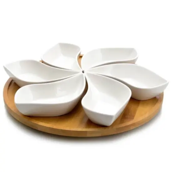 Elama 7pc Stoneware Beautiful Flower Party Serving Set White image {4}
