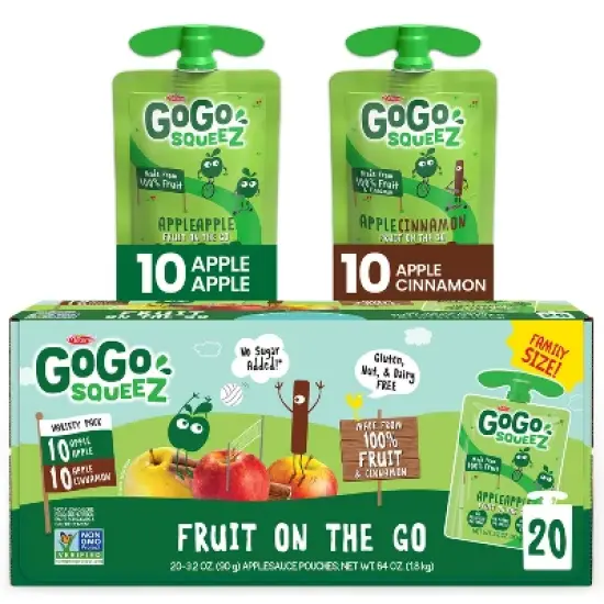 GoGo SqueeZ Applesauce and Fruit Puree Variety Pack Apple & Cinnamon Pouches - 64oz/20ct image {6}