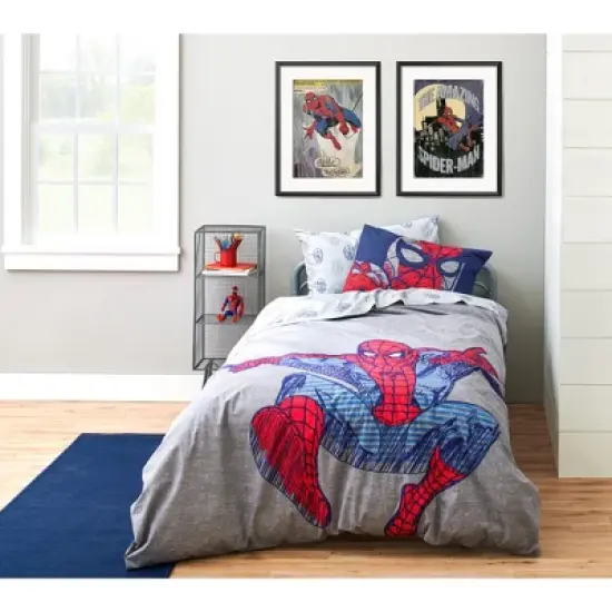 Saturday Park Marvel Spiderman Web Stripe 100% Organic Cotton Duvet Cover & Sham Set image {5}