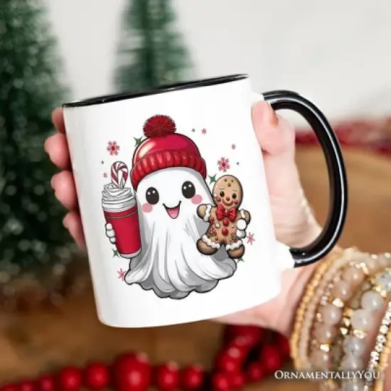 Cute Ghost Christmas Mug, Adorable Gingerbread and Cocoa Holiday Gift (Non-Custom Only)| OrnamentallyYou image {2}