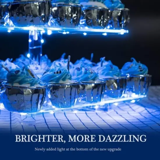 Hachikiko 4 Tier Acrylic Cupcake Stand with Blue LED Light String - Large Cupcake Tower for Weddings, Birthdays, Afternoon Tea，Pastry Display Holder image {3}