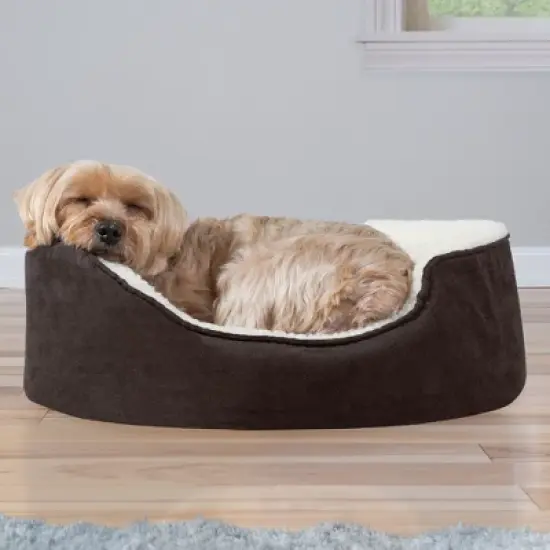 FurHaven Faux Fleece & Suede Oval Cuddler Dog Bed image {2}