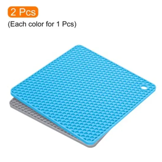 Unique Bargains Silicone Heat Resistant Non-Slip Drying Mat Trivet Light Gray, Blue 2 Pcs image {2}