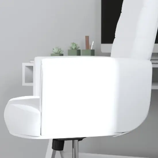 Merrick Lane High Back Button Tufted Faux Leather Swivel Home Office Chair with Welt Trimmed Arms image {3}