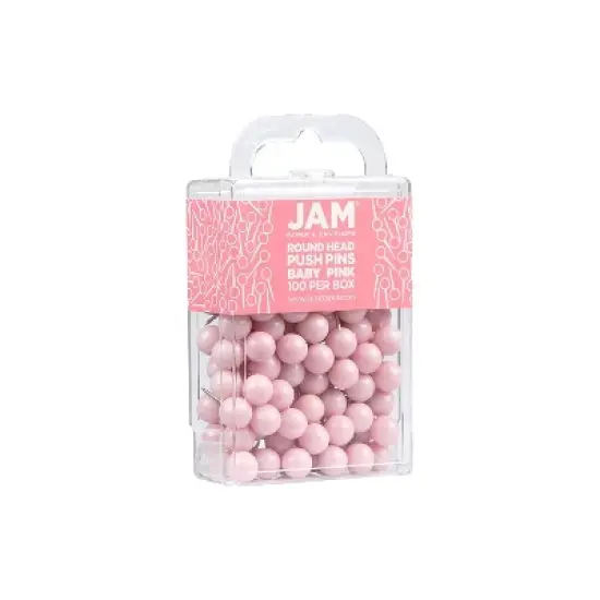 JAM PAPER Round Head Push Pins Baby Pink Pastel 100/Pack (346RTBAPI) image {1}