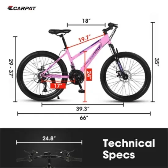 YONWAY 24 inch Mountain Bike, Shimano 21 Speeds with Dual Disc Brakes and 100mm Front Suspension for Teenagers Girls Women image {2}