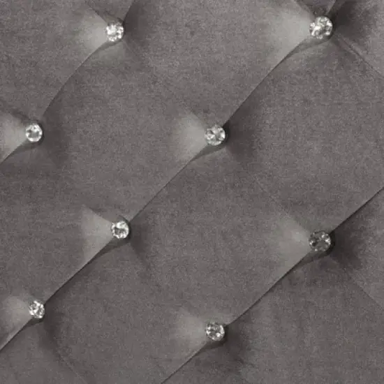 HOMES: Inside + Out Eastern King Tenaya Glam Bed with Button Tufted Headboard Silver: Upholstered Polyester Frame image {6}