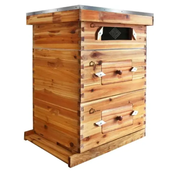 10-Frame Langstroth Bee Hive Coated with Beeswax, Complete Beehive Starter Kit with 2 Deep & 1 Medium Boxes image {1}