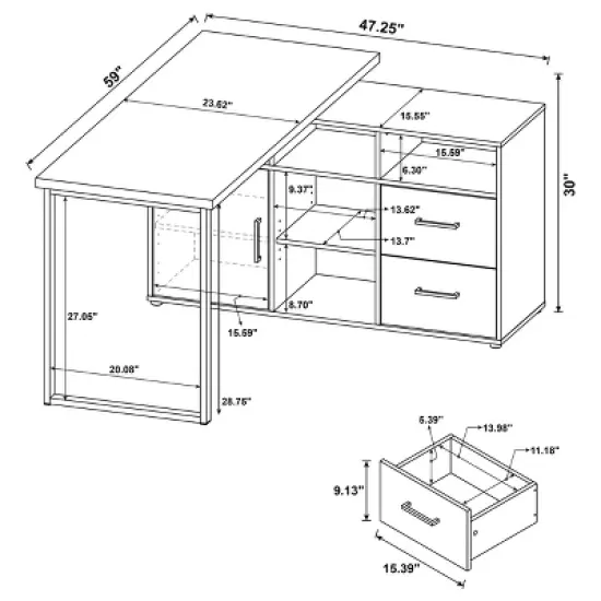 Hertford 2 Drawer L-Shape Desk - Coaster image {13}