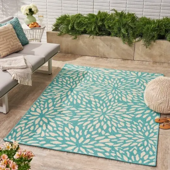 Simone Floral Outdoor Rug Blue/Ivory - Christopher Knight Home image {2}