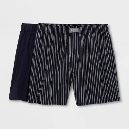 Men's Striped Woven 2pk Boxer - Goodfellow & Co&trade; Navy image {2}