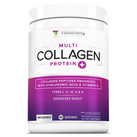 Multi Collagen Protein Plus Powder, Collagen Capsule Hair, Skin and Nails with Hyaluronic Acid and Vitamin C, Unflavored, Vitauthority, 40 Servings image {6}