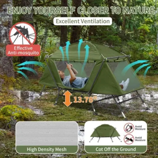 Karl Home | Military-green Camping Cot with Canopy image {1}