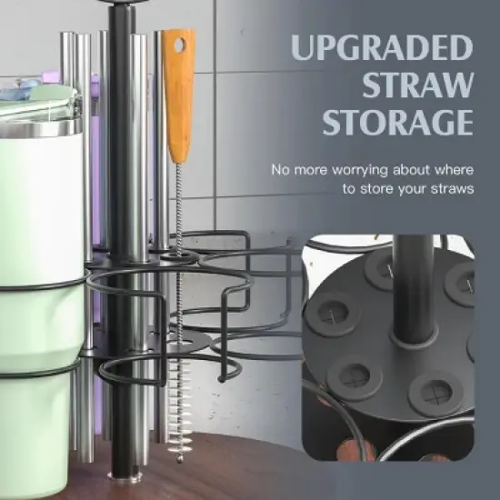 SEVOBAL Stanley 40 oz Cup Organizer with Handle Rotating Tumbler Holder Bottle Storage Rack Kitchen Holder Non-Slip Pad, Black, 12.87"*12.87"*3.51" image {5}