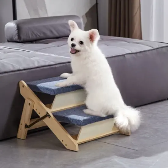 VEVOR Wooden Pet Steps, Convertible 2-in-1 Dog Stairs and Ramp for Beds, Sofas, and Vehicles, Supports Small to Large Animals up to 110 lbs image {1}