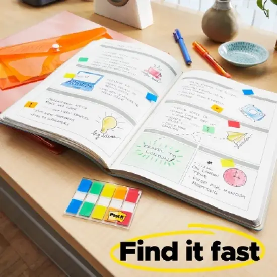 Post-it 60ct .47" Wide Flags with On-the-Go Dispenser - Electric Glow Collection: Multicolor Office Supplies, Removable File Tabs image {8}