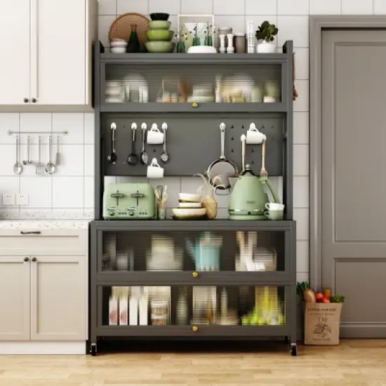 Bella Depot Metal Kitchen Pantry Cabinet with Storage Shelves ang Glass Doors image {7}