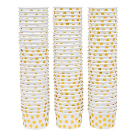 Juvale 100 Pack Paper Ice Cream Cups, Disposable Dessert Bowls with Gold Polka Dots for Sundae Bar, Frozen Yogurt, White, 8 oz image {5}