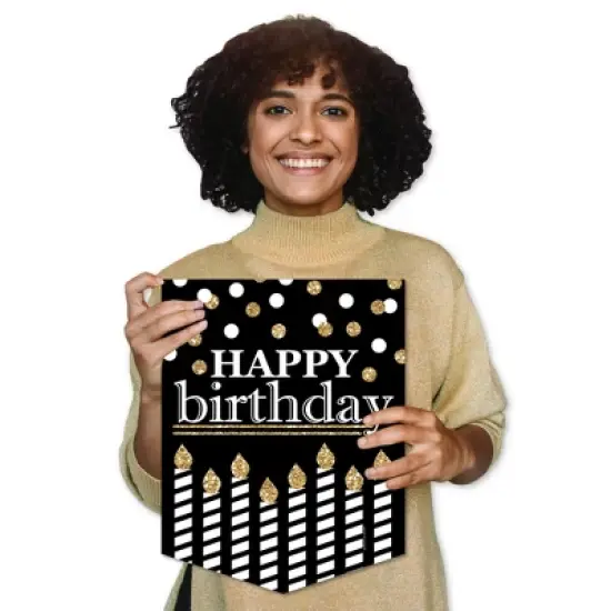 Big Dot of Happiness Adult Happy Birthday - Gold - Outdoor Home Decorations - Double-Sided Birthday Party Garden Flag - 12 x 15.25 inches image {7}