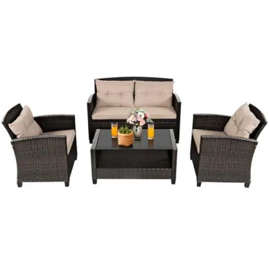 Costway 8pcs Patio Rattan Conversation Set Cushioned Outdoor Furniture Set image {4}
