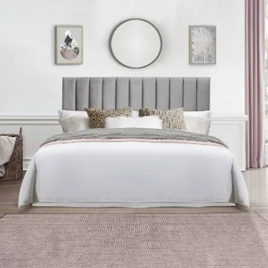 King Crestone Upholstered Headboard with Frame Gray - Hillsdale Furniture image {1}