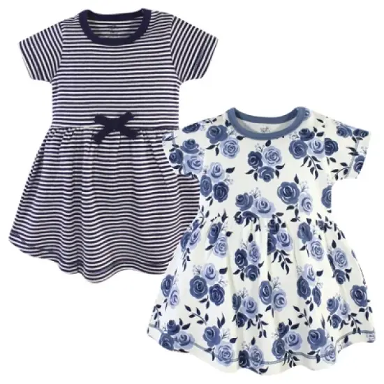 Touched by Nature Baby and Toddler Girl Organic Cotton Short-Sleeve Dresses 2pk, Navy Floral image {3}