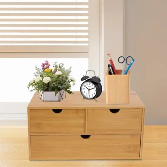YIYIBYUS Bamboo Desk Organizer Drawers, Tabletop Storage Organization Box image {1}