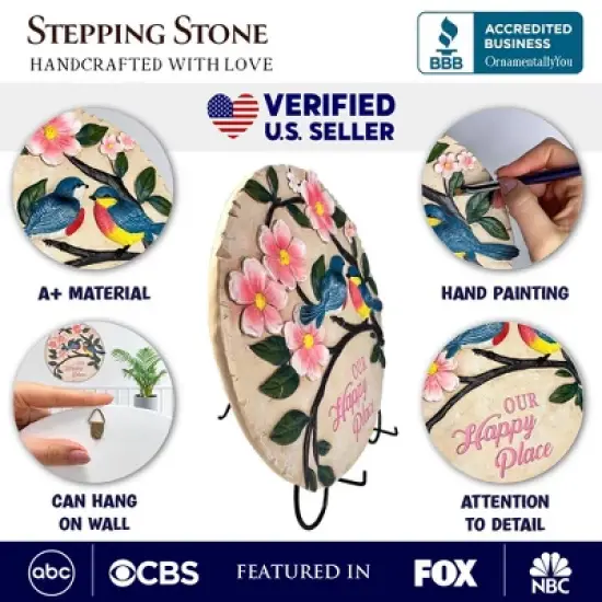 Blossoming Songbirds Positivity Stepping Stone, 9.5" Happiness Garden Decoration and Support Gift| OrnamentallyYou image {1}