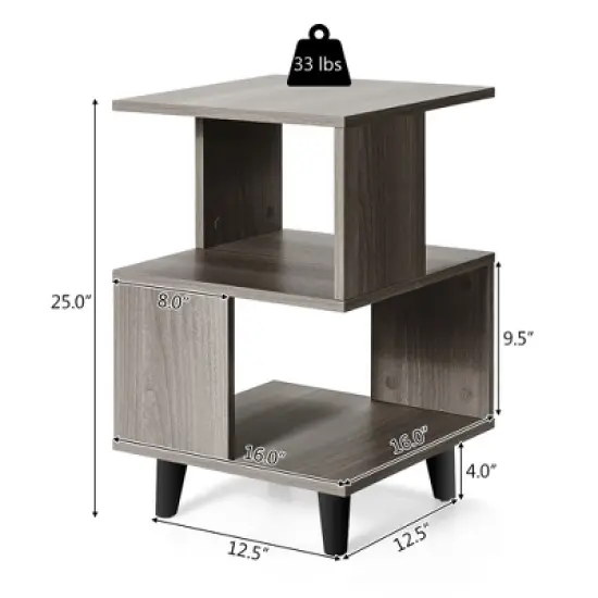 Costway 2 PCS Nightstand Set Modern Side End Table Storage Shelf Grey image {2}
