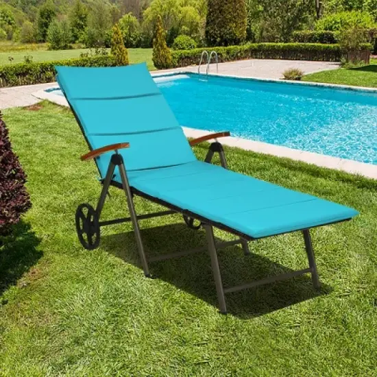 Costway Aluminum Rattan Lounger Recliner 5-Position Adjustable Chair Turquoise\Red image {13}