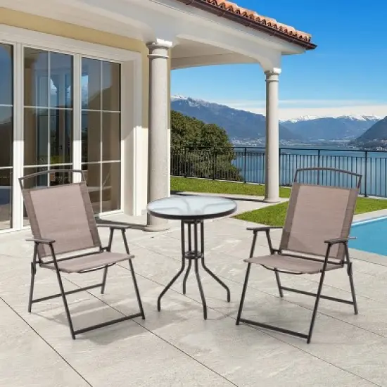 3pc Outdoor Dining Furniture Patio Bistro Set with 2 Folding Chairs & Round Table -Crestlive Products image {1}