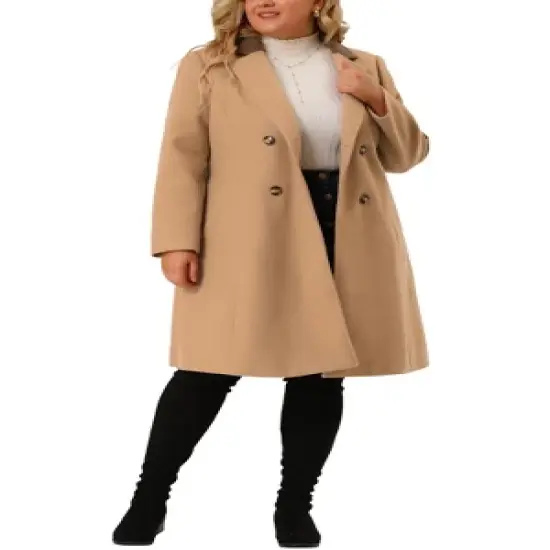 Agnes Orinda Women's Plus Size Fashion Notched Lapel Double Breasted Pea Coat image {1}