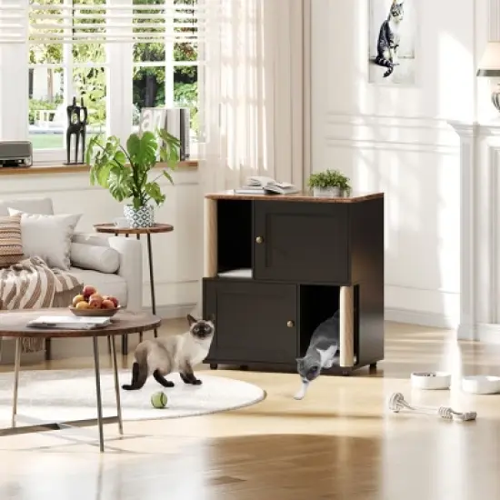 2 Tiered Cat Litter Box Enclosure for 2 Boxes image {8}