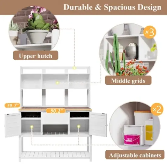 Hrinhom 50.2"W Solid Fir Wood Potting Bench,Garden Workstation image {5}