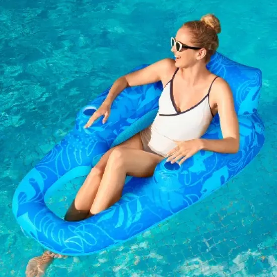 Joyfy 55'' Pool Floats, Inflatable Pool Floaties for Adult, Sun Tanning Floaty Recliner Chair with Cup Holders&Backrest for Poolside Gatherings image {6}