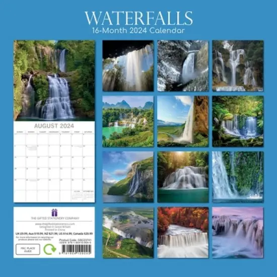 The Gifted Stationery 2024 Square Wall Calendar, Waterfalls, 16-Month Natural World Theme with 180 Reminder Stickers (12x12 In) image {3}