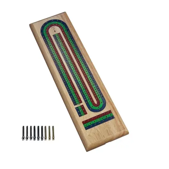 WE Games Classic Cribbage Set - Solid Wood TriColor Continuous 3 Track Board with Metal Pegs image {6}