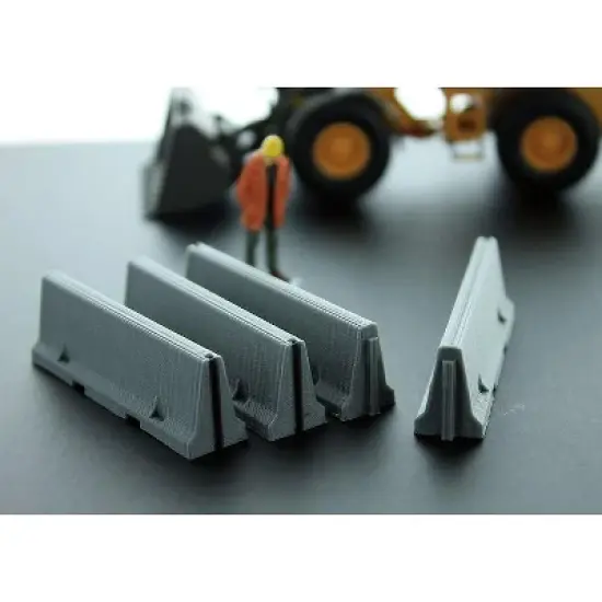 3D to Scale 1/50 4 Pack of 3D Printed Gray Plastic Jersey Barriers 50-100-GY image {1}