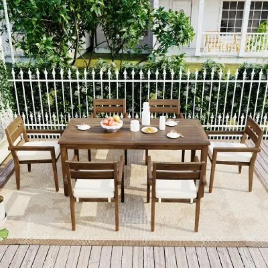 7-Piece Acacia Wood Patio Dining Set With Extendable Dining Table,Patio Dining Set With Wood Frame,Outdoor Furniture -Maison Boucle image {1}