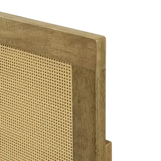 LuxenHome Natural Finish Rubberwood with Rattan Panel Headboard, Queen Brown image {7}