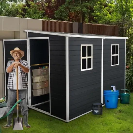 Outdoor Plastic Patio Storage Shed,Resin Garden Shed With Floor And Window,Steel Frame Garden Shed For Garden Tools,Trash Cans-Coolbibila image {7}